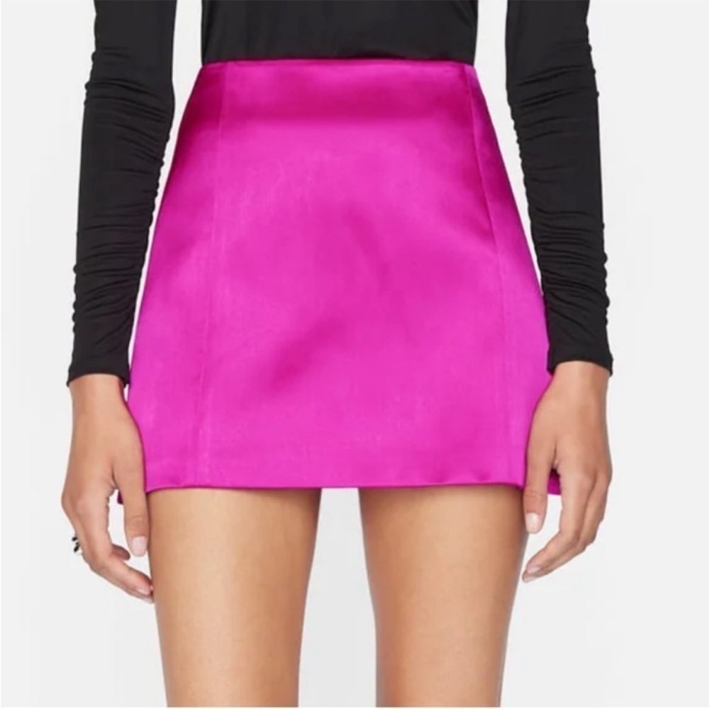 Frame Denim Seamed Pink Metallic Mini A-Line Skirt
